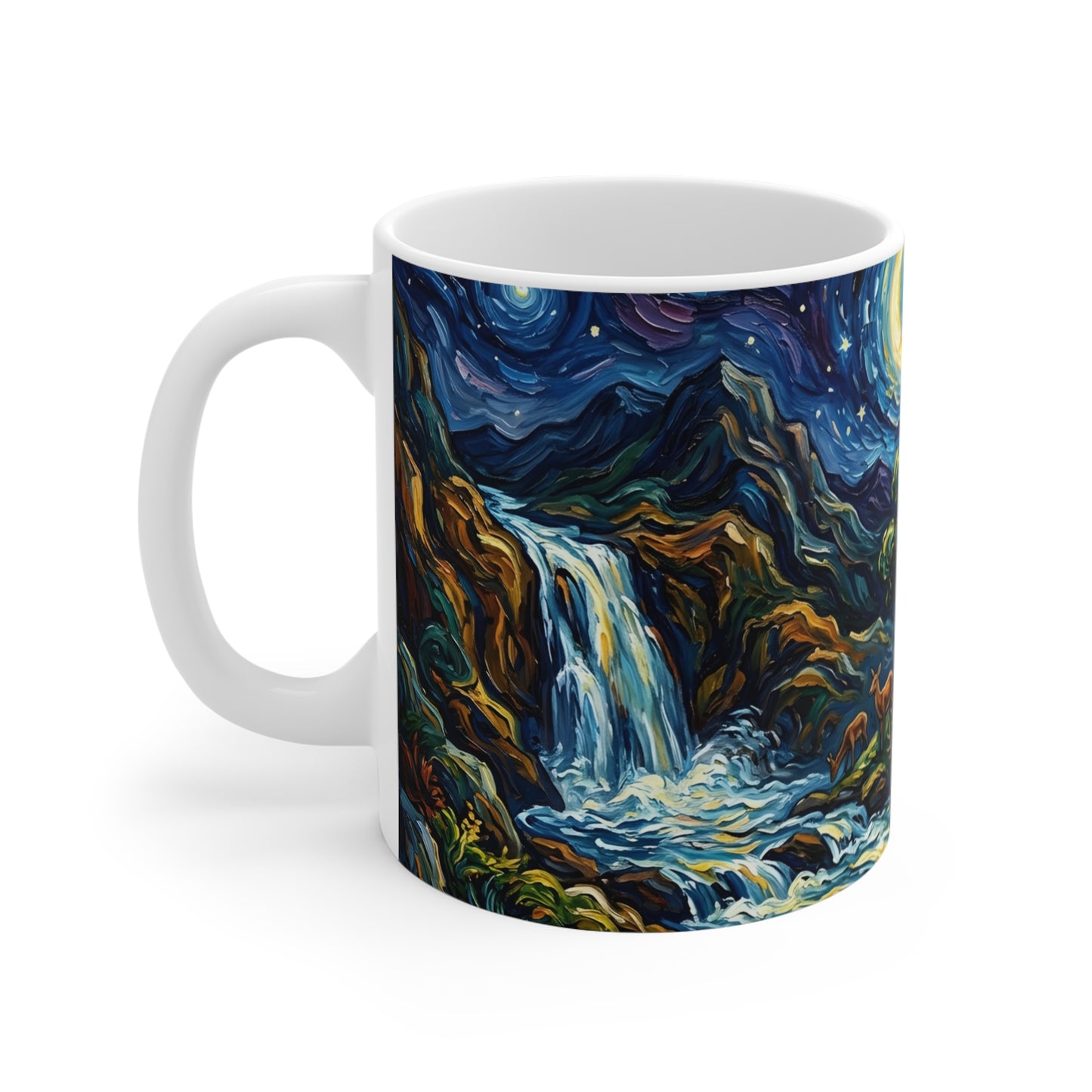 “Streams of Living Water - Deer at a Moonlit Waterfall” - Coffee Mug