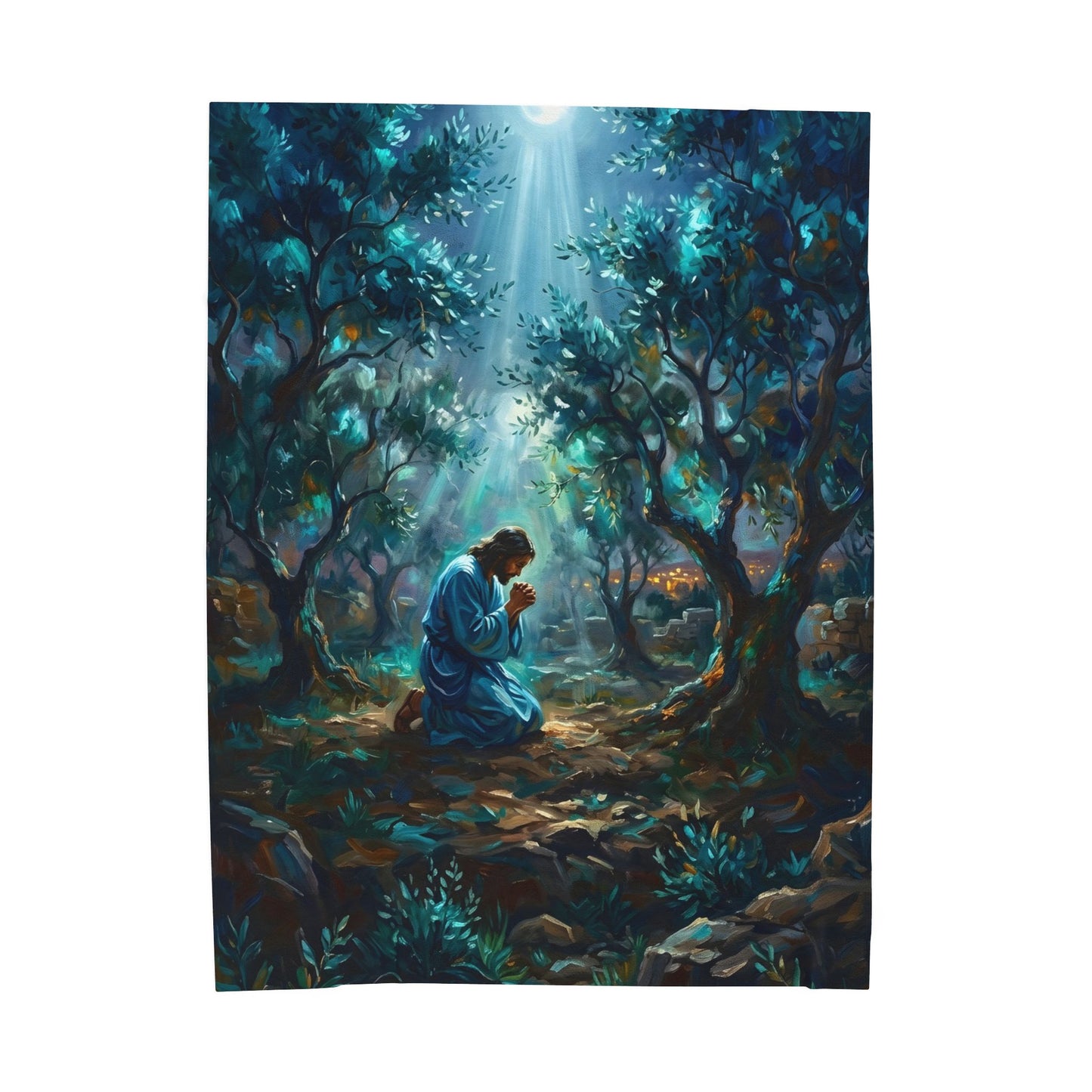 “Thy Will Be Done - Gethsemane Moonlight Prayer” - Plush Blanket