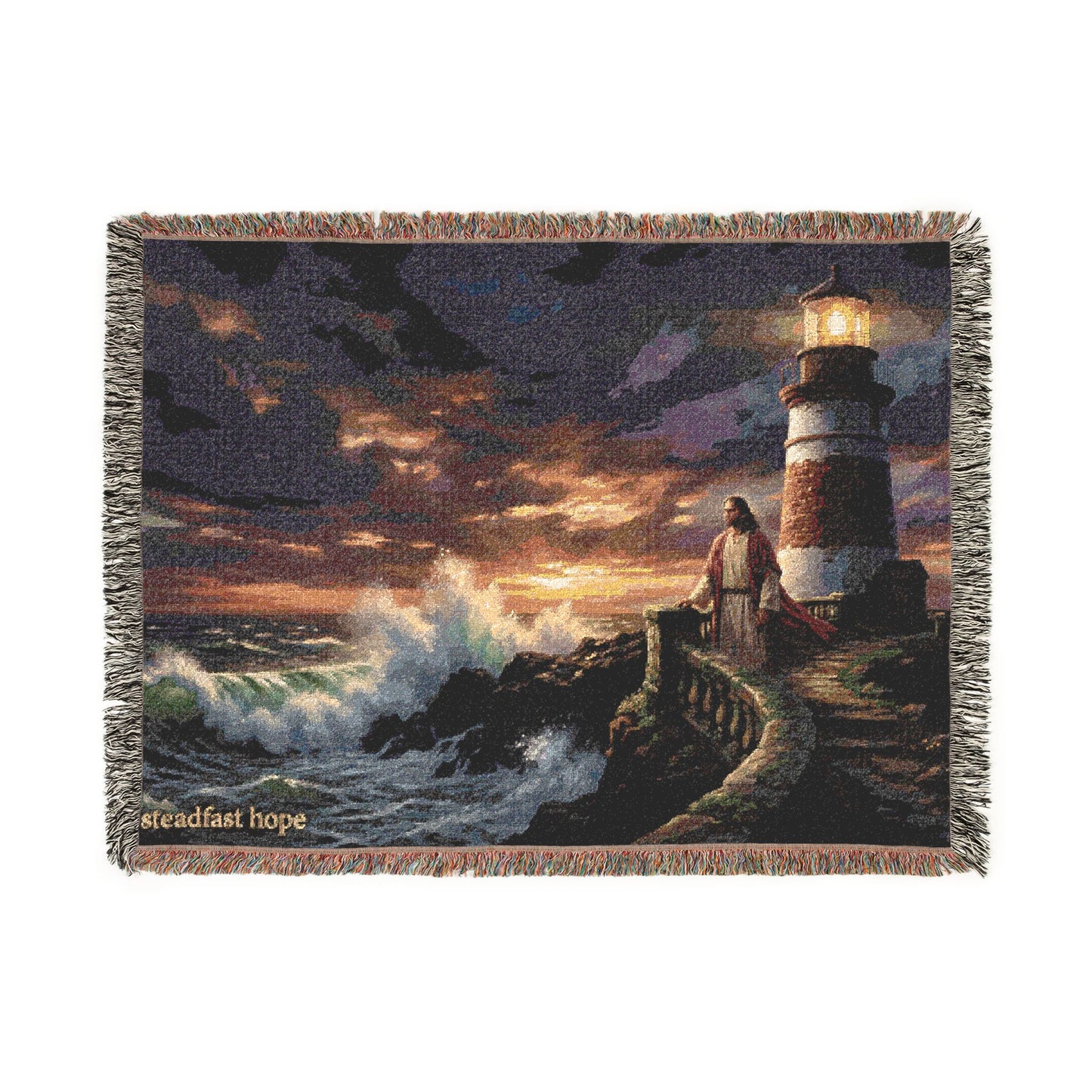 “Steadfast Hope - Lighthouse in the Storm” - Woven Blanket