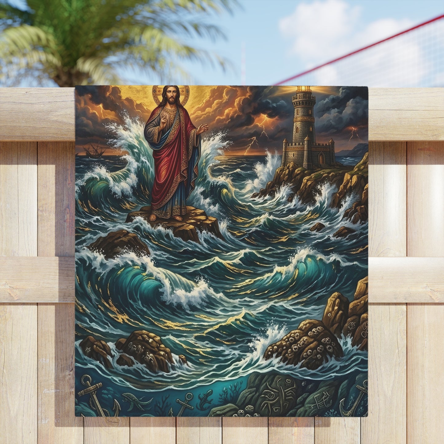 “Steadfast Hope - Lighthouse in the Storm” - Beach Towel