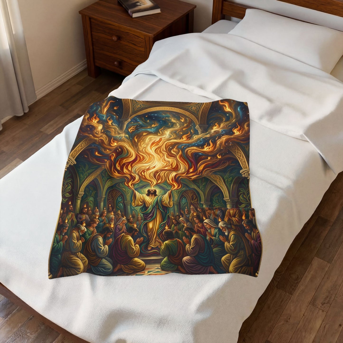 “Spirit Poured Out - Pentecost Flames Descending” - Plush Blanket