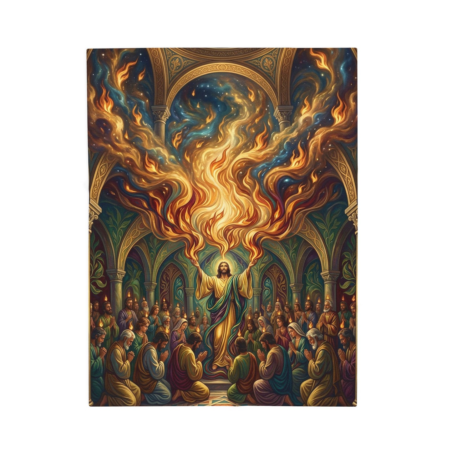 “Spirit Poured Out - Pentecost Flames Descending” - Plush Blanket