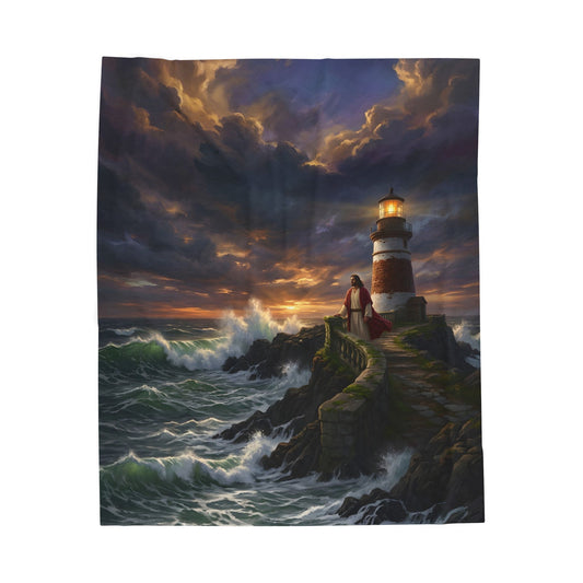 “Steadfast Hope - Lighthouse in the Storm” - Plush Blanket
