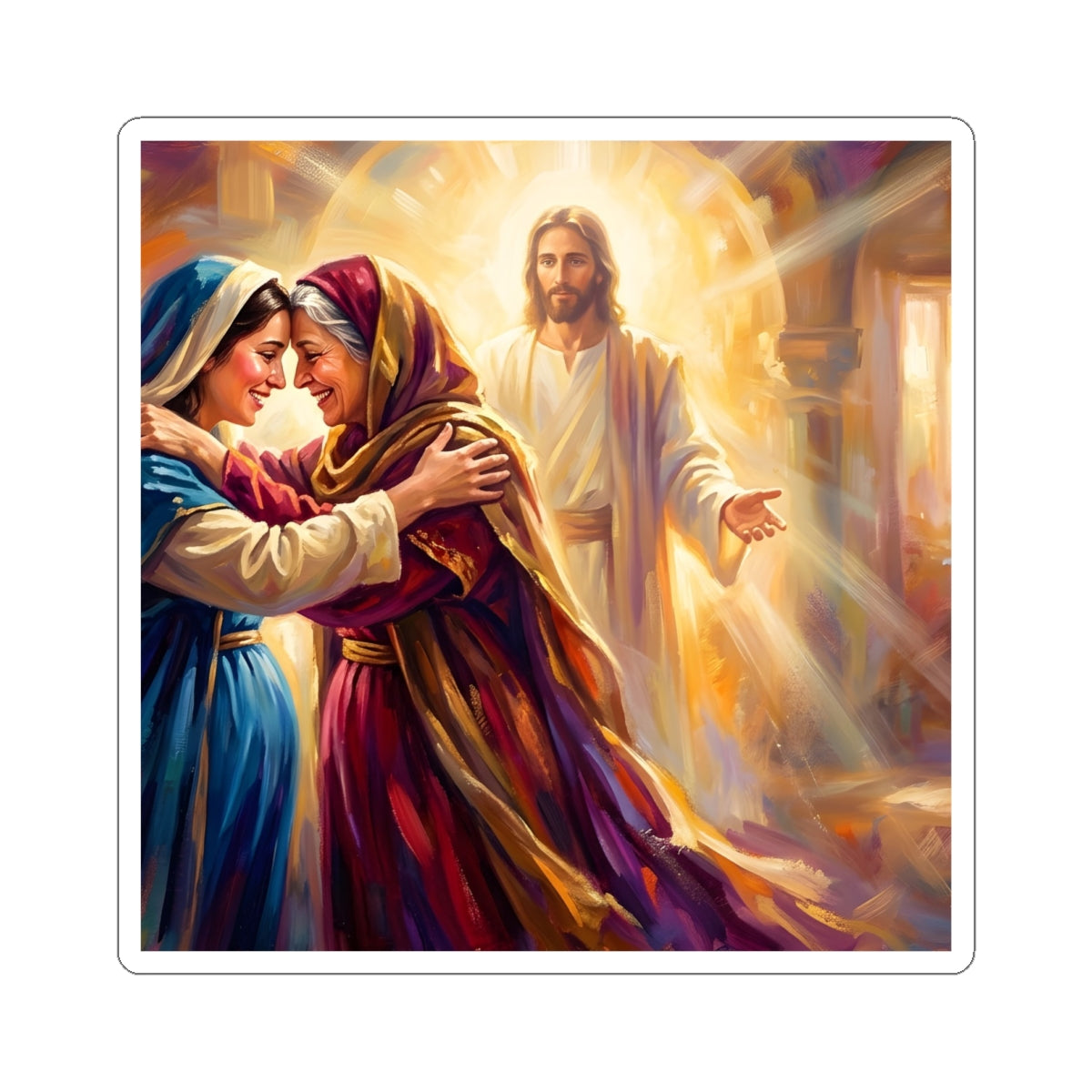“Divine Embrace - Mary and Elizabeth's Joyful Meeting” - Sticker