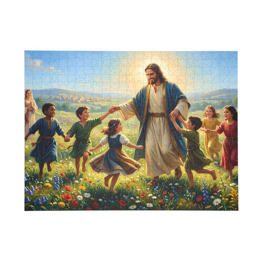 “Joy Overflowing - Children Dancing in the Meadow” - Jigsaw Puzzle