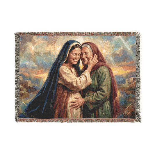 “Blessed Among Women - Mary and Elizabeth Embrace” - Woven Blanket
