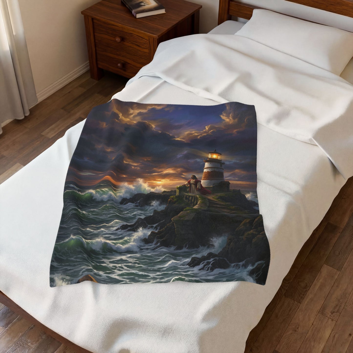 “Steadfast Hope - Lighthouse in the Storm” - Plush Blanket