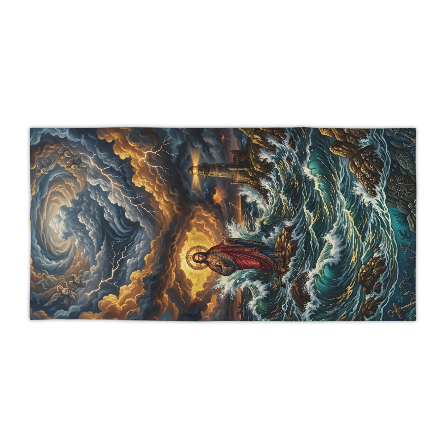 “Steadfast Hope - Lighthouse in the Storm” - Beach Towel