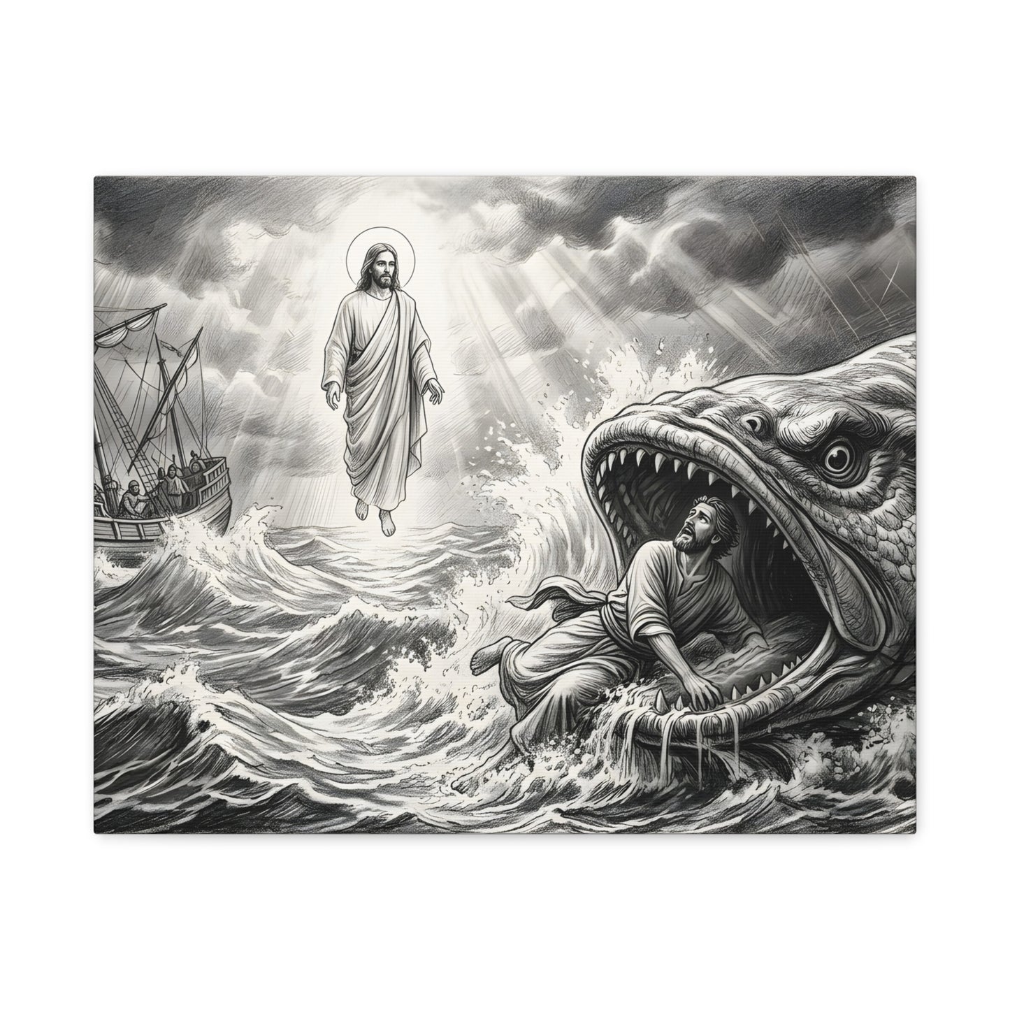 Jonah being swallowed by the great fish - Canvas Art