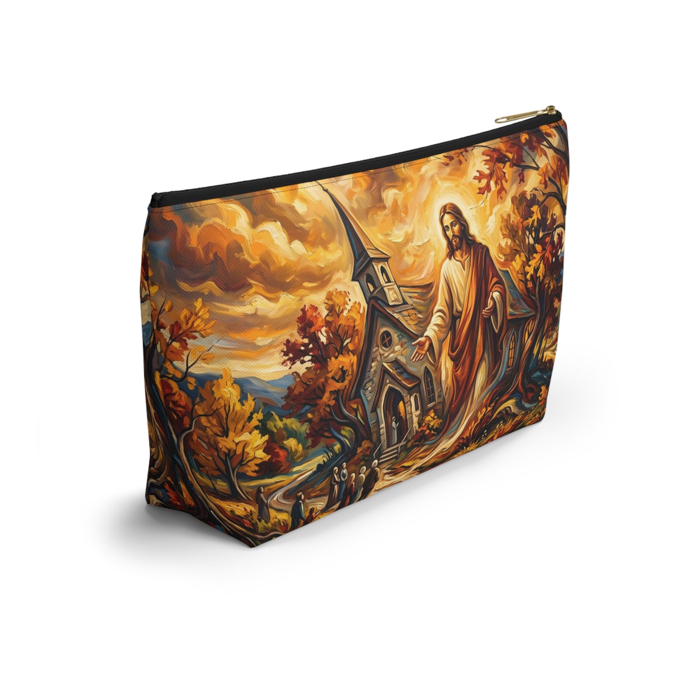 “Abide With Me - Autumn Church at Sunset” - Accessory Pouch