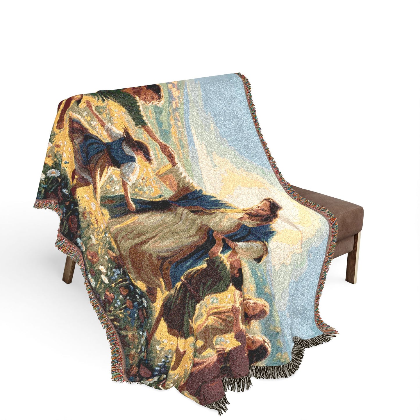 “Joy Overflowing - Children Dancing in the Meadow” - Woven Blanket