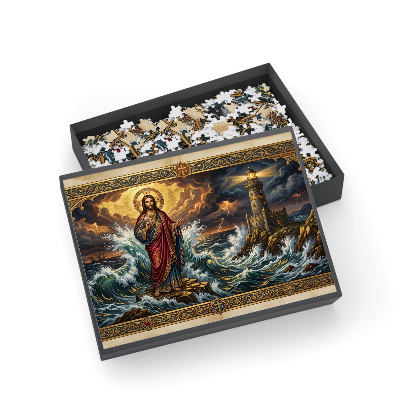 “Steadfast Hope - Lighthouse in the Storm” - Jigsaw Puzzle