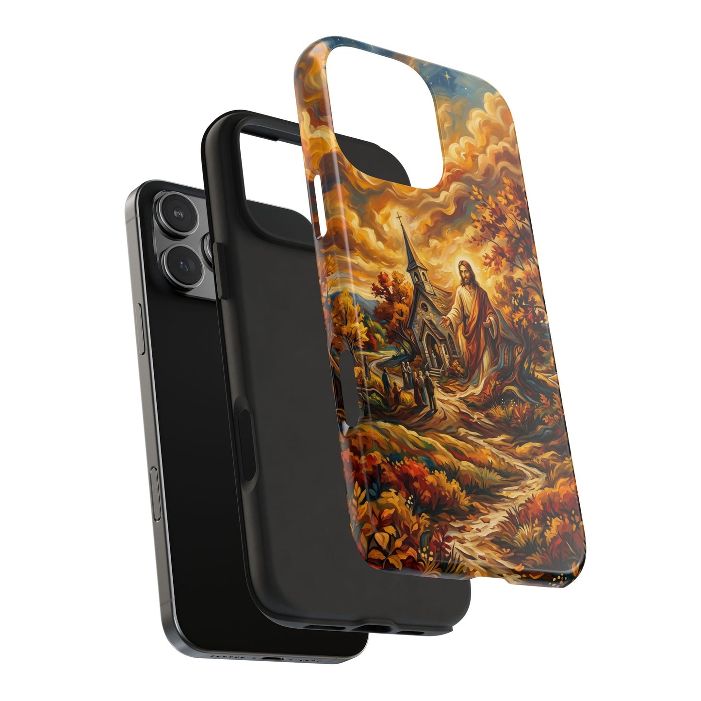 “Abide With Me - Autumn Church at Sunset” - Phone Case