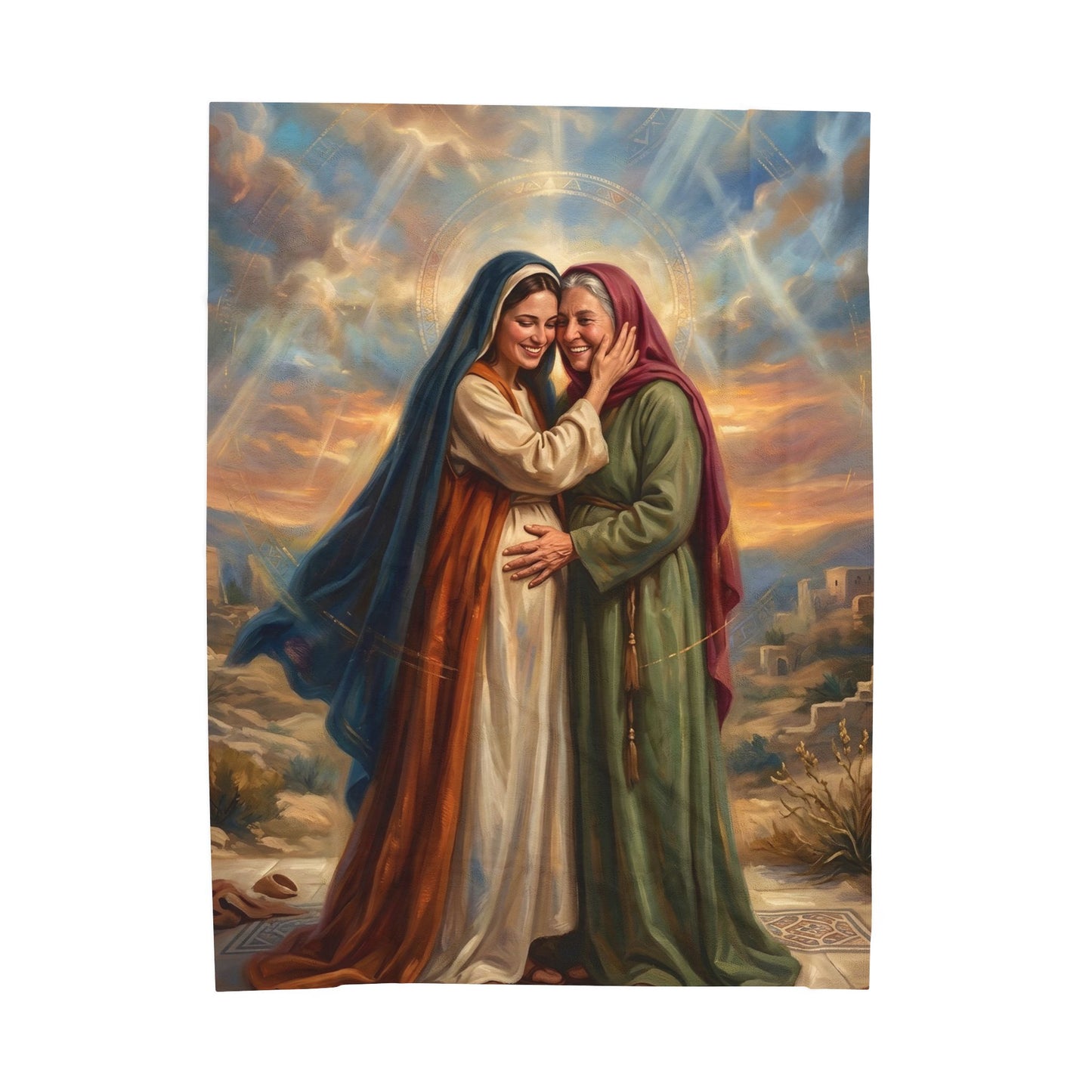 “Blessed Among Women - Mary and Elizabeth Embrace” - Plush Blanket