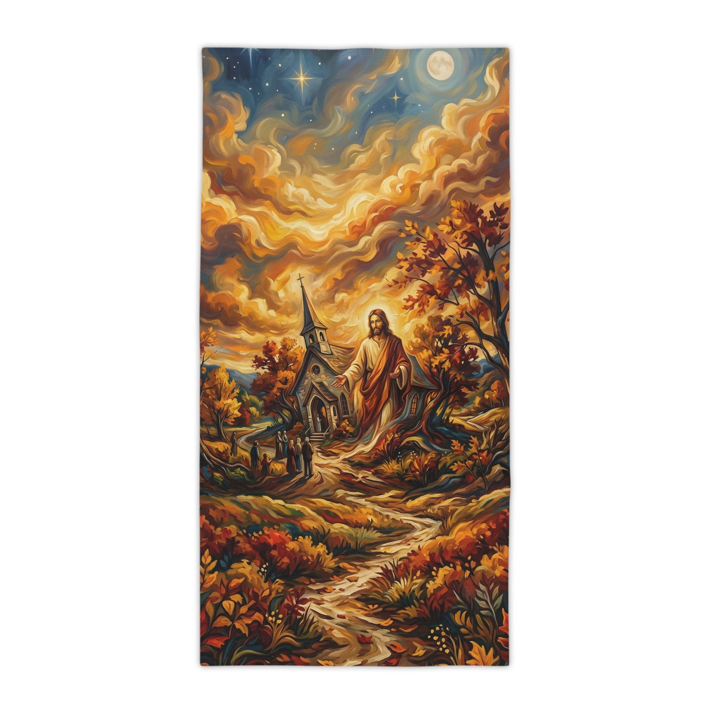 “Abide With Me - Autumn Church at Sunset” - Beach Towel