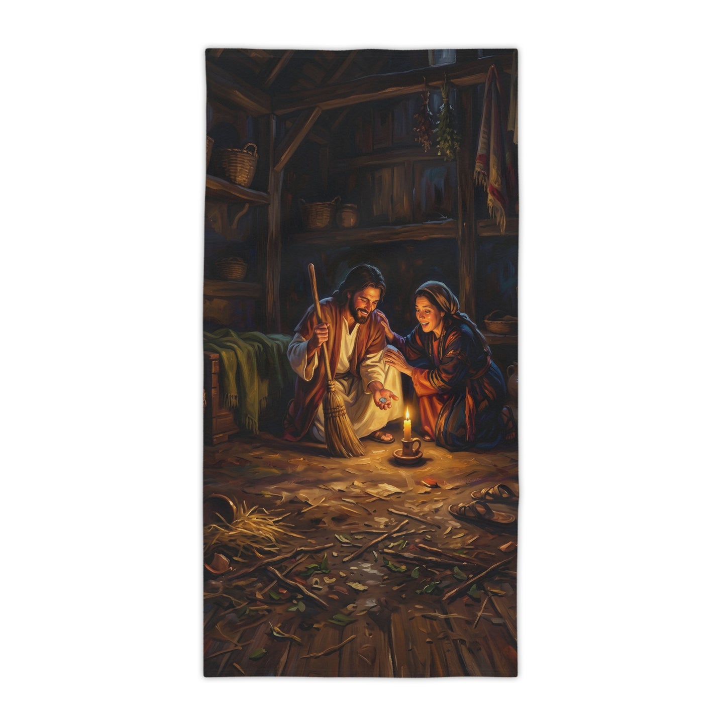 “Lost and Found - The Sweeping Woman of Luke 15” - Beach Towel