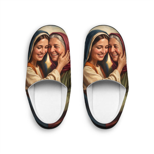 “Blessed Among Women - Mary and Elizabeth Embrace” - Indoor Slippers