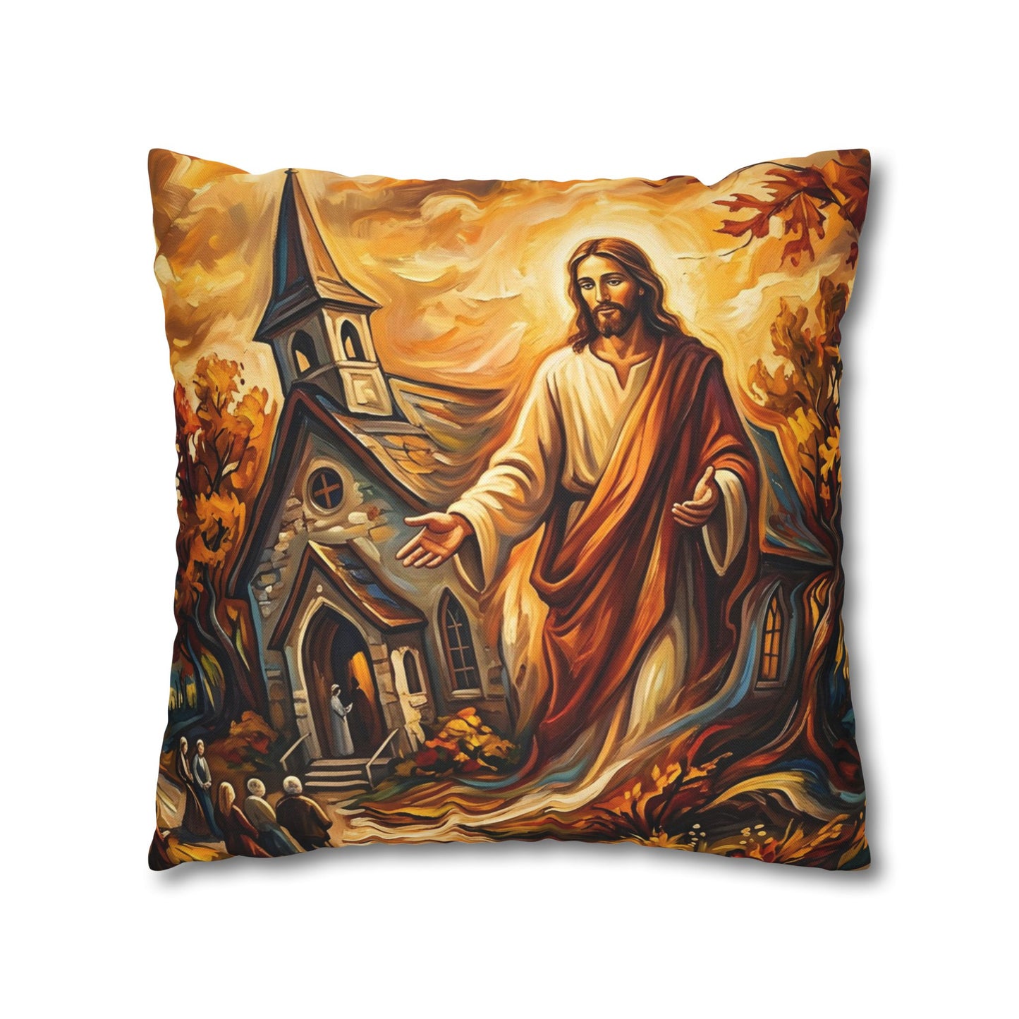 “Abide With Me - Autumn Church at Sunset” - Pillowcase