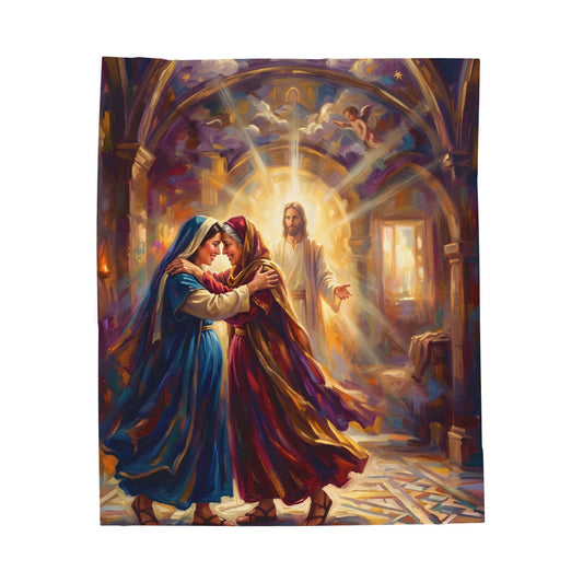 “Divine Embrace - Mary and Elizabeth's Joyful Meeting” - Plush Blanket