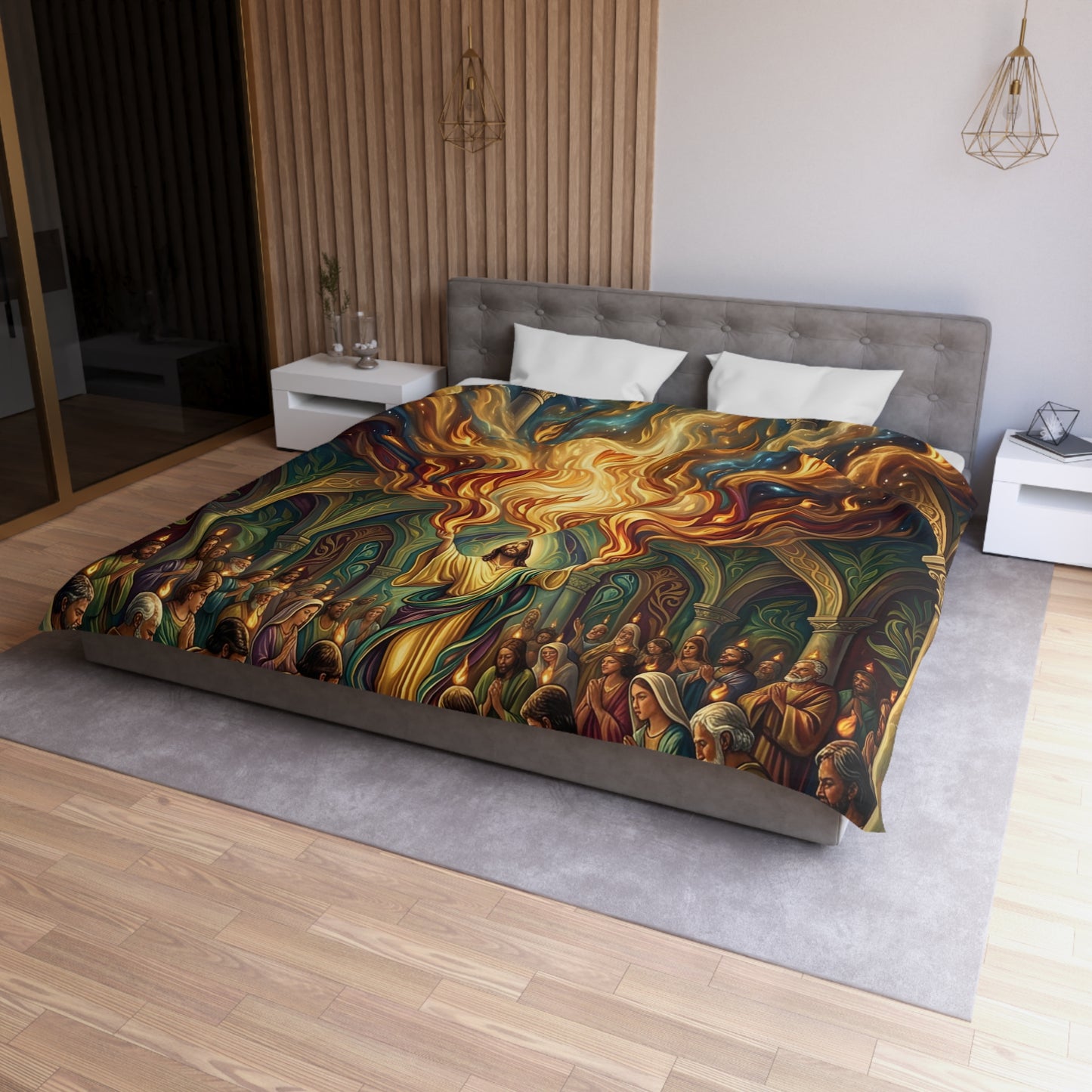 “Spirit Poured Out - Pentecost Flames Descending” - Duvet Cover