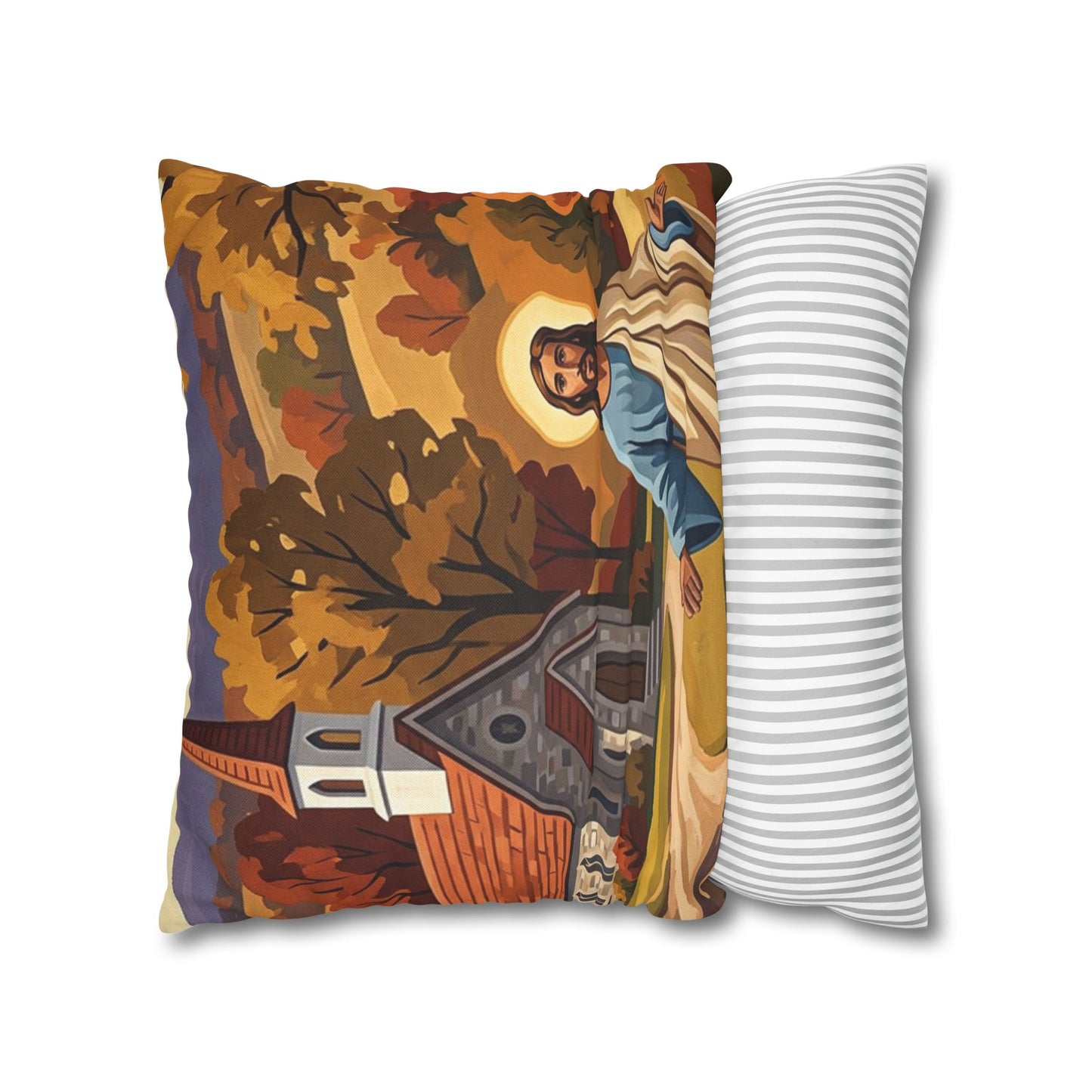 “Golden Harvest - Autumn Church in Tranquility” - Pillowcase