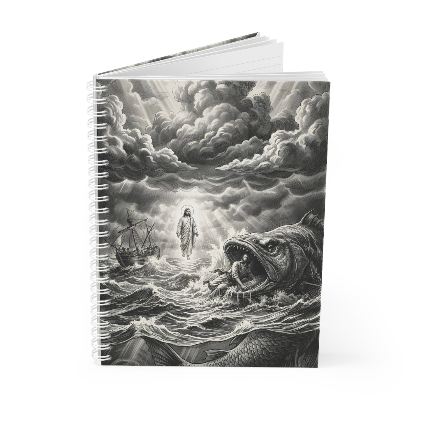 Jonah being swallowed by the great fish - Spiral Notebook