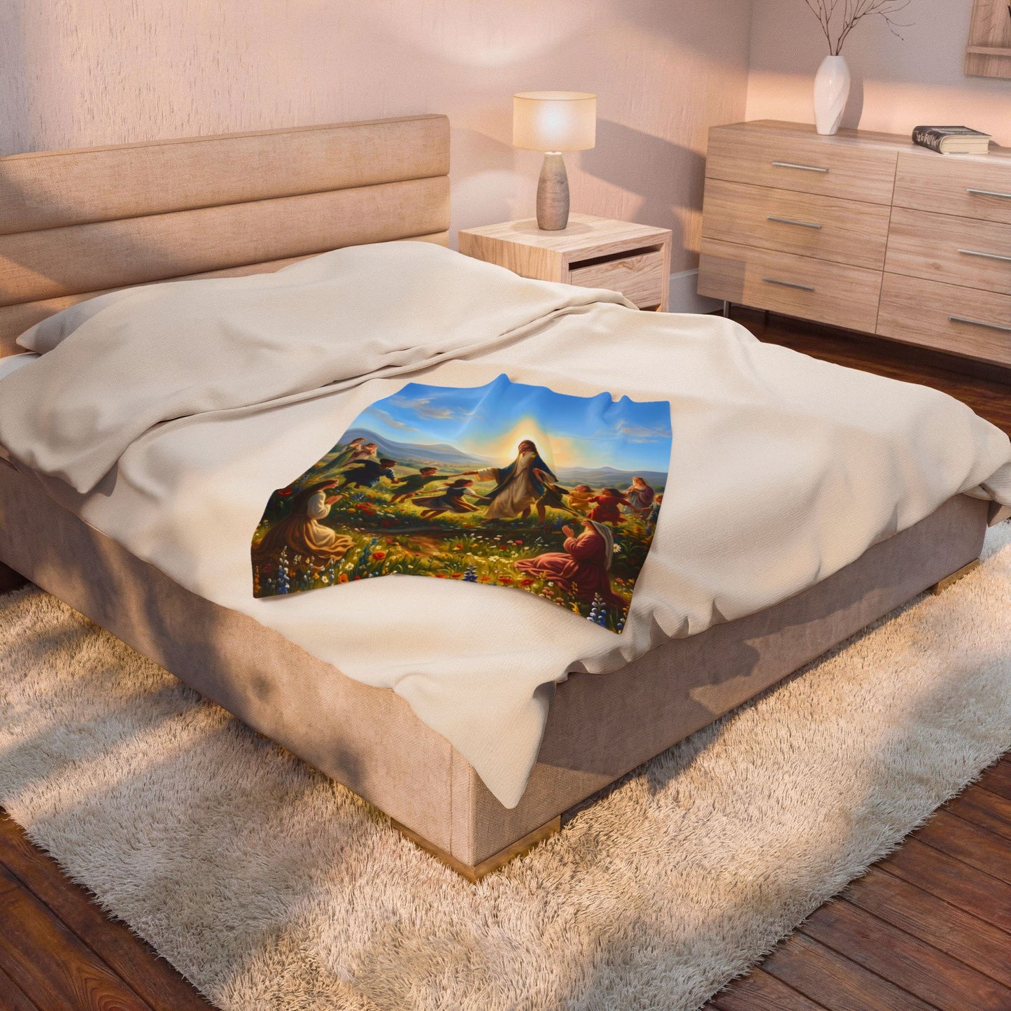 “Joy Overflowing - Children Dancing in the Meadow” - Plush Blanket