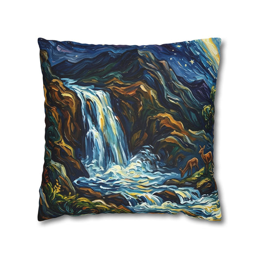 “Streams of Living Water - Deer at a Moonlit Waterfall” - Pillowcase
