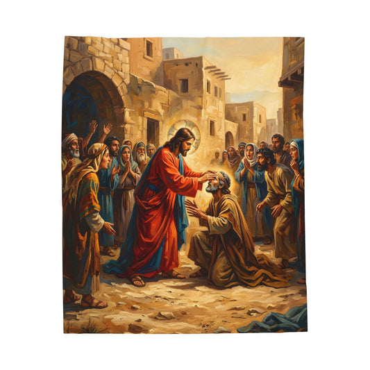“He Opened My Eyes - Jesus Heals the Blind Man” - Plush Blanket