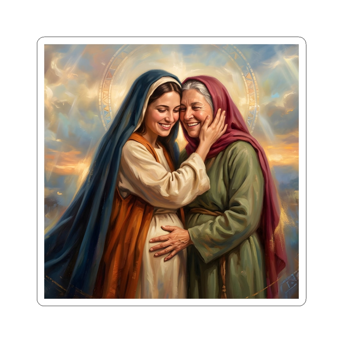 “Blessed Among Women - Mary and Elizabeth Embrace” - Sticker