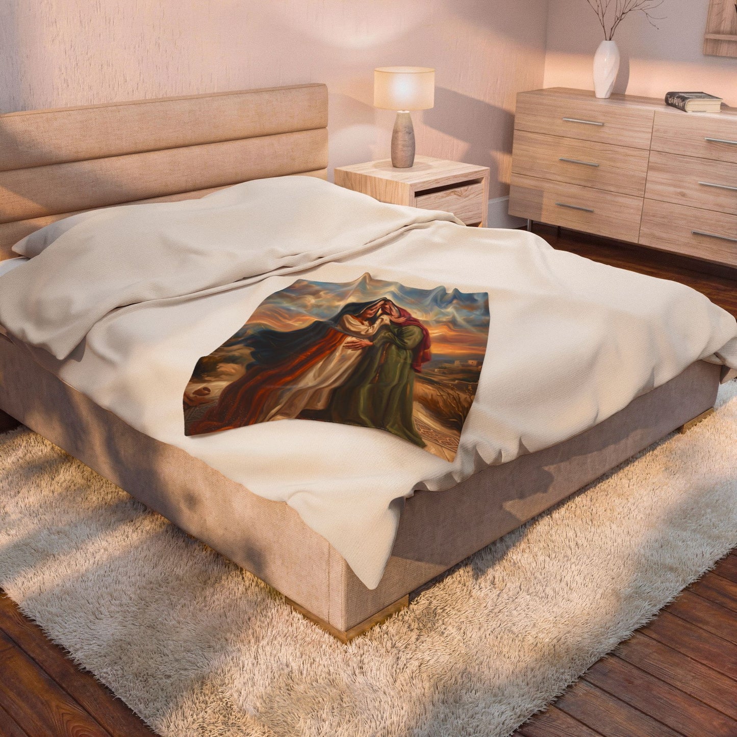 “Blessed Among Women - Mary and Elizabeth Embrace” - Plush Blanket