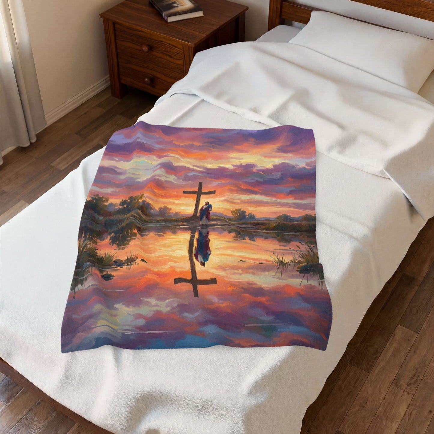 “Living Water - Cross Reflected at Dawn” - Plush Blanket