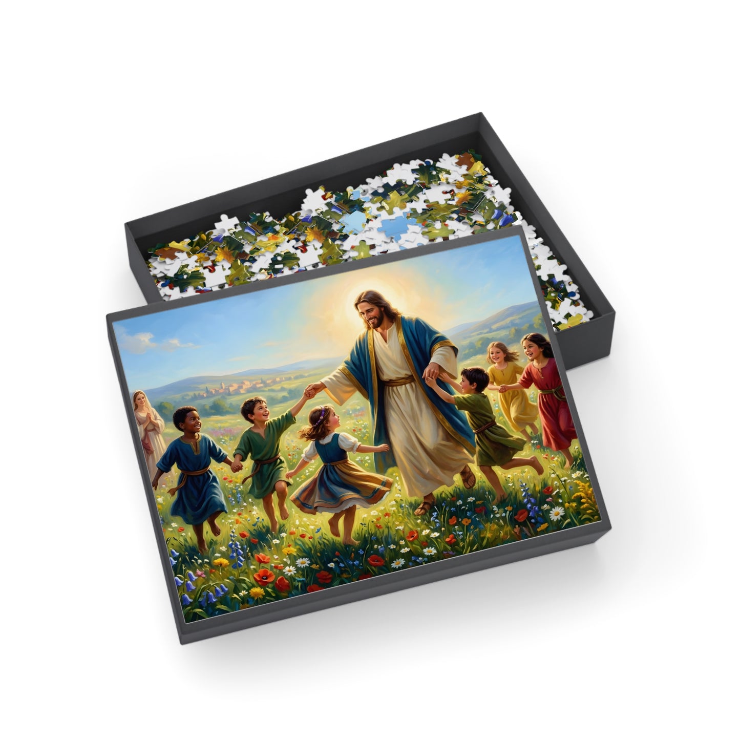 “Joy Overflowing - Children Dancing in the Meadow” - Jigsaw Puzzle