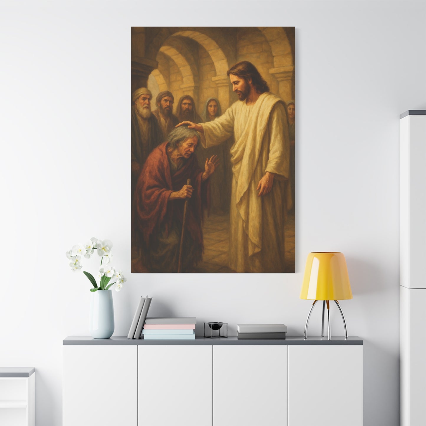 “Jesus Heals the Woman Bent for 18 Years – Luke 13:10–17” - Canvas Art