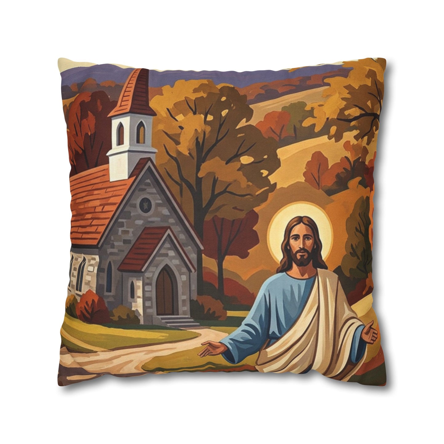 “Golden Harvest - Autumn Church in Tranquility” - Pillowcase