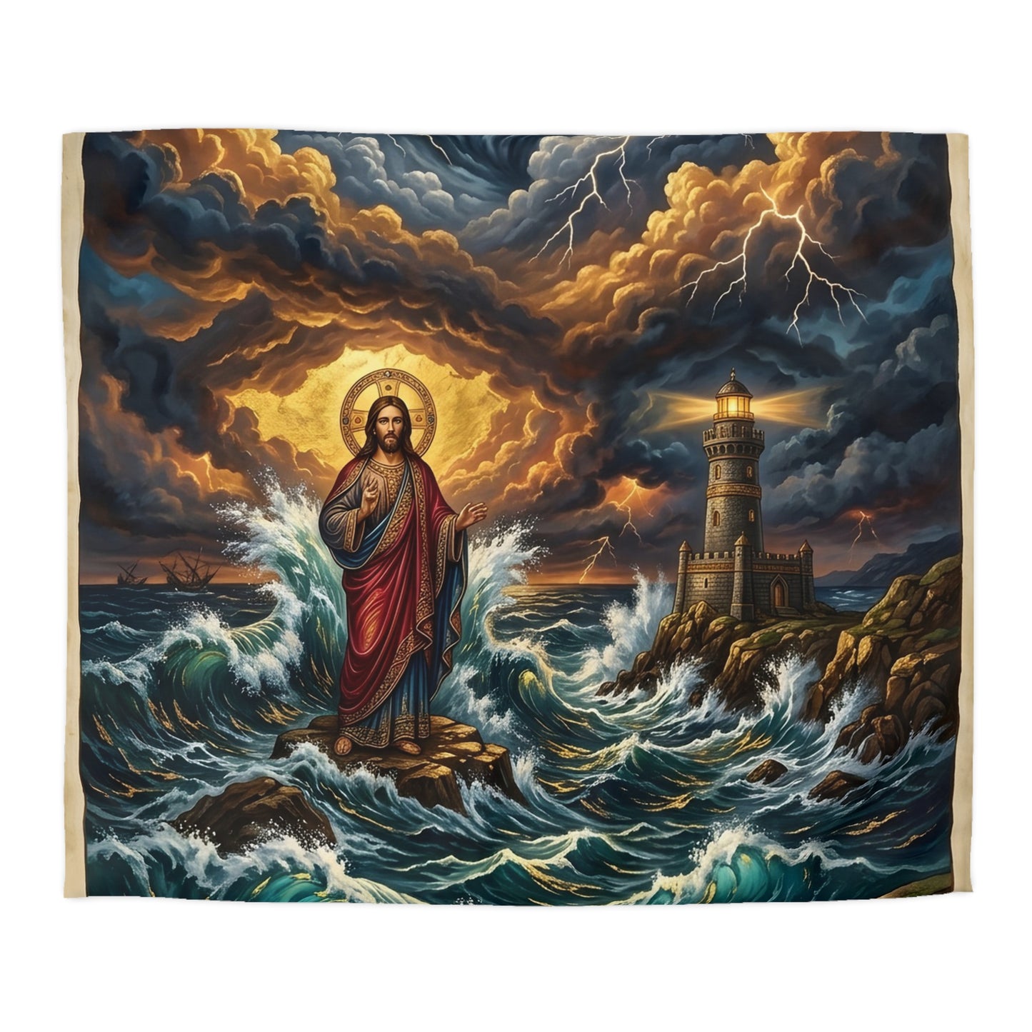 “Steadfast Hope - Lighthouse in the Storm” - Duvet Cover