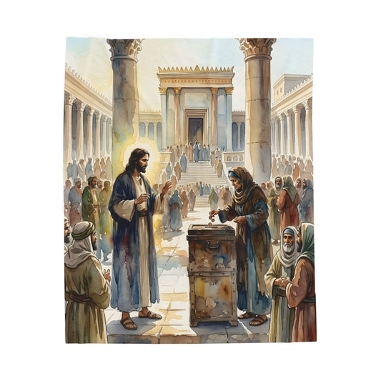 “Her Offering - The Widow's Mite at the Temple” - Plush Blanket