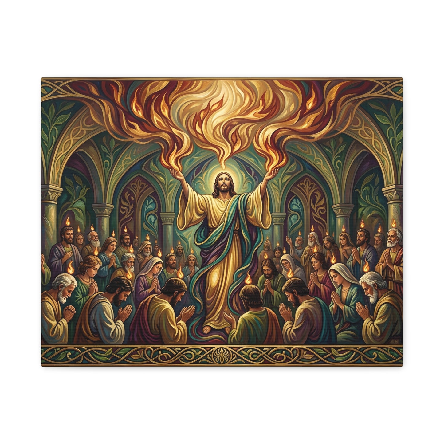 “Spirit Poured Out - Pentecost Flames Descending” - Canvas Art