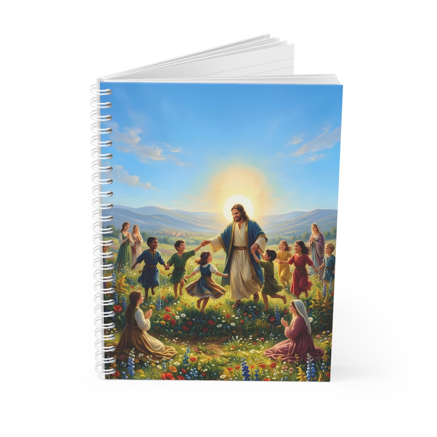 “Joy Overflowing - Children Dancing in the Meadow” - Spiral Notebook