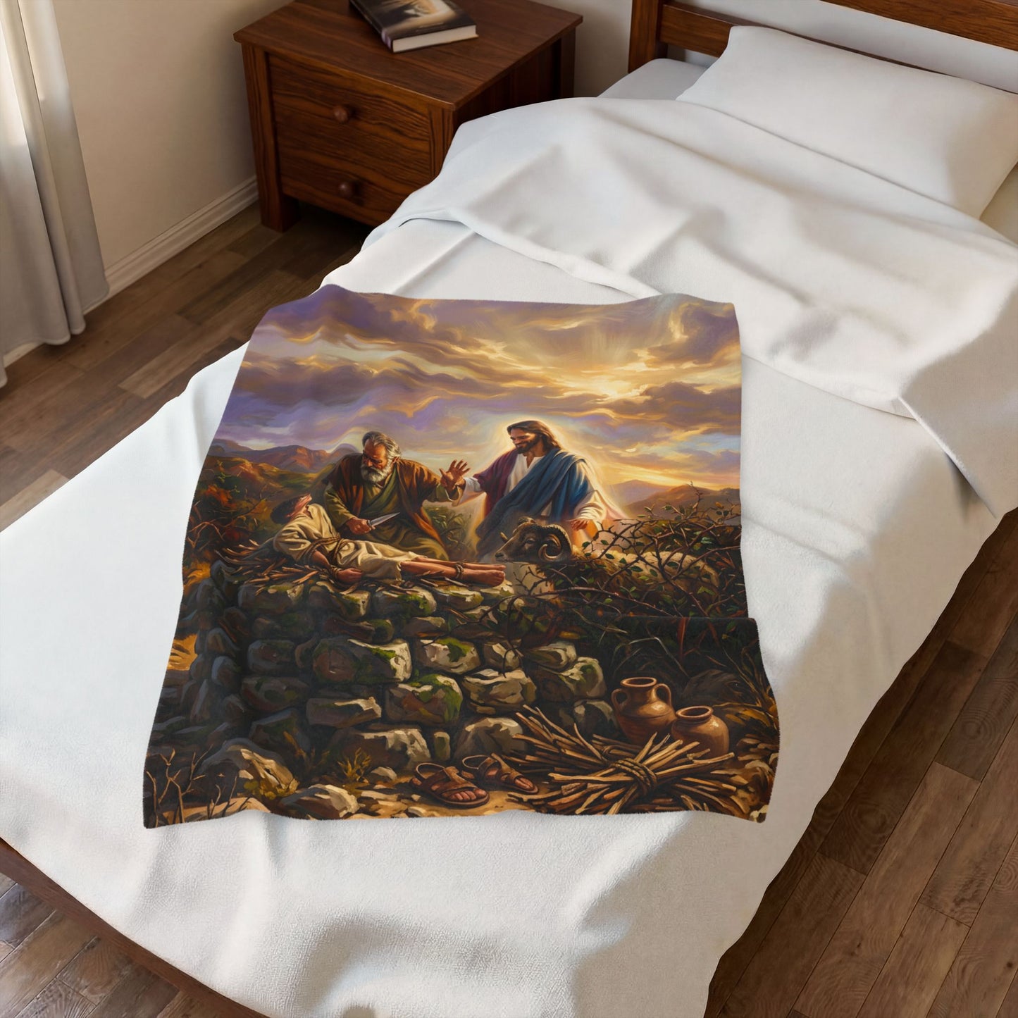 “The Lord Will Provide - Abraham and Isaac on Mount Moriah” - Plush Blanket