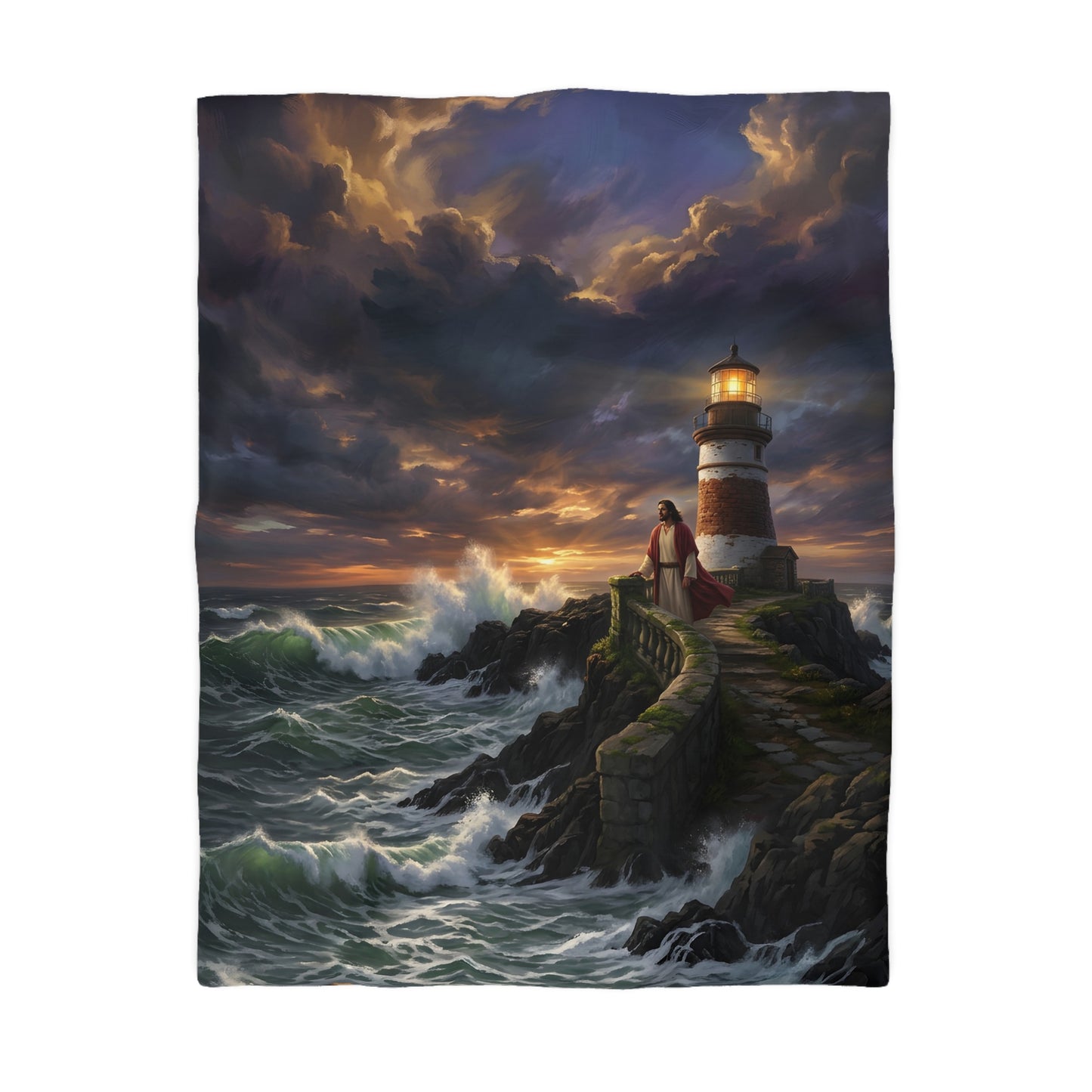 “Steadfast Hope - Lighthouse in the Storm” - Duvet Cover