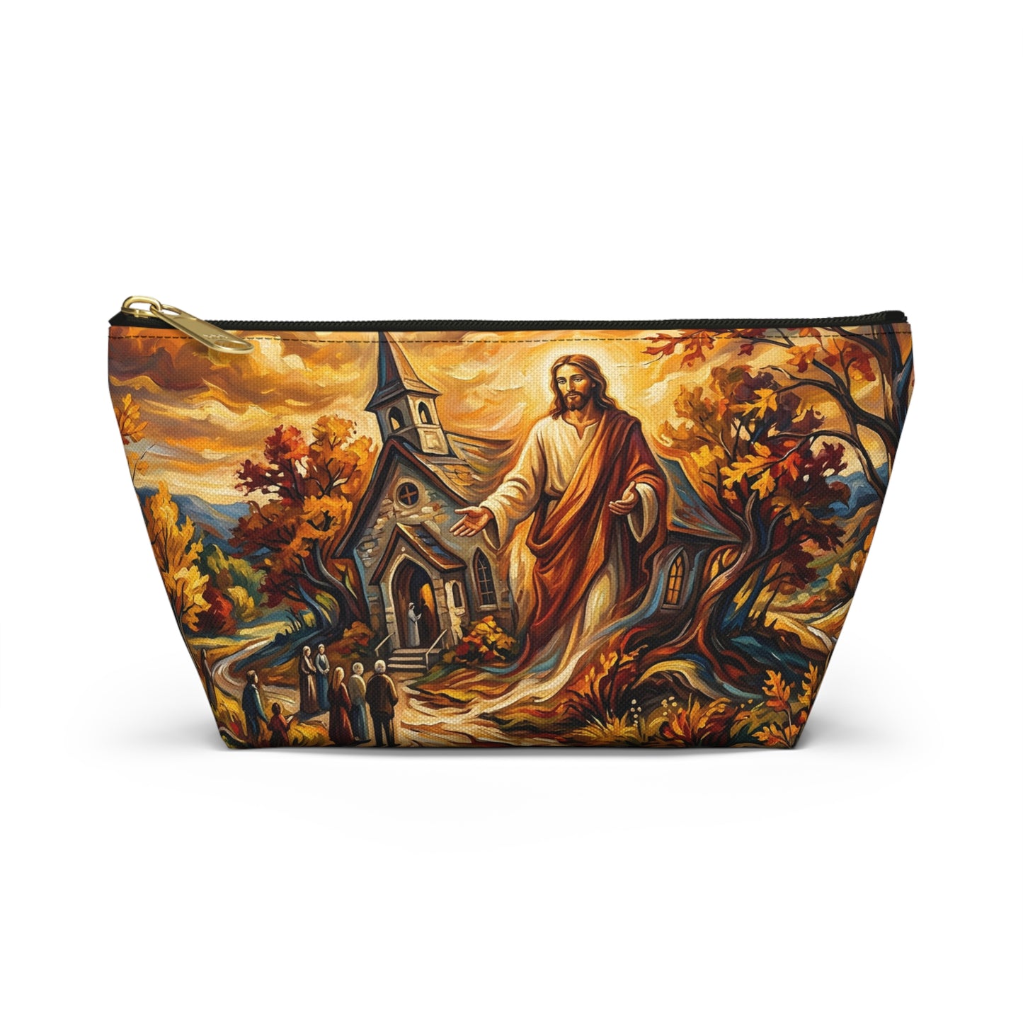 “Abide With Me - Autumn Church at Sunset” - Accessory Pouch