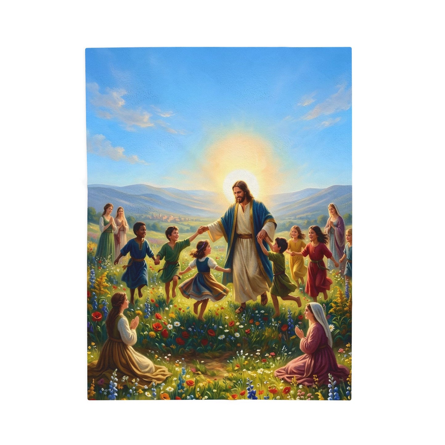 “Joy Overflowing - Children Dancing in the Meadow” - Plush Blanket