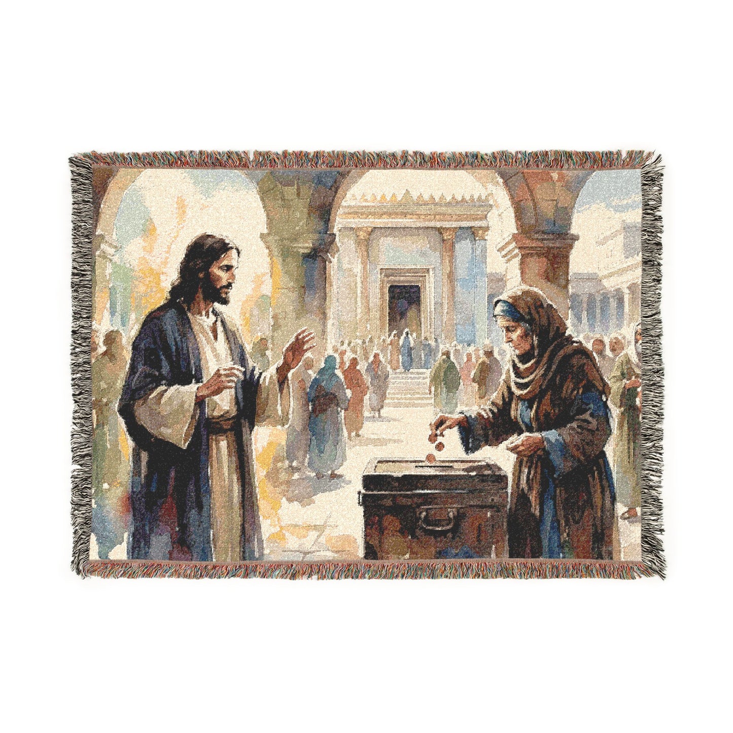 “Her Offering - The Widow's Mite at the Temple” - Woven Blanket