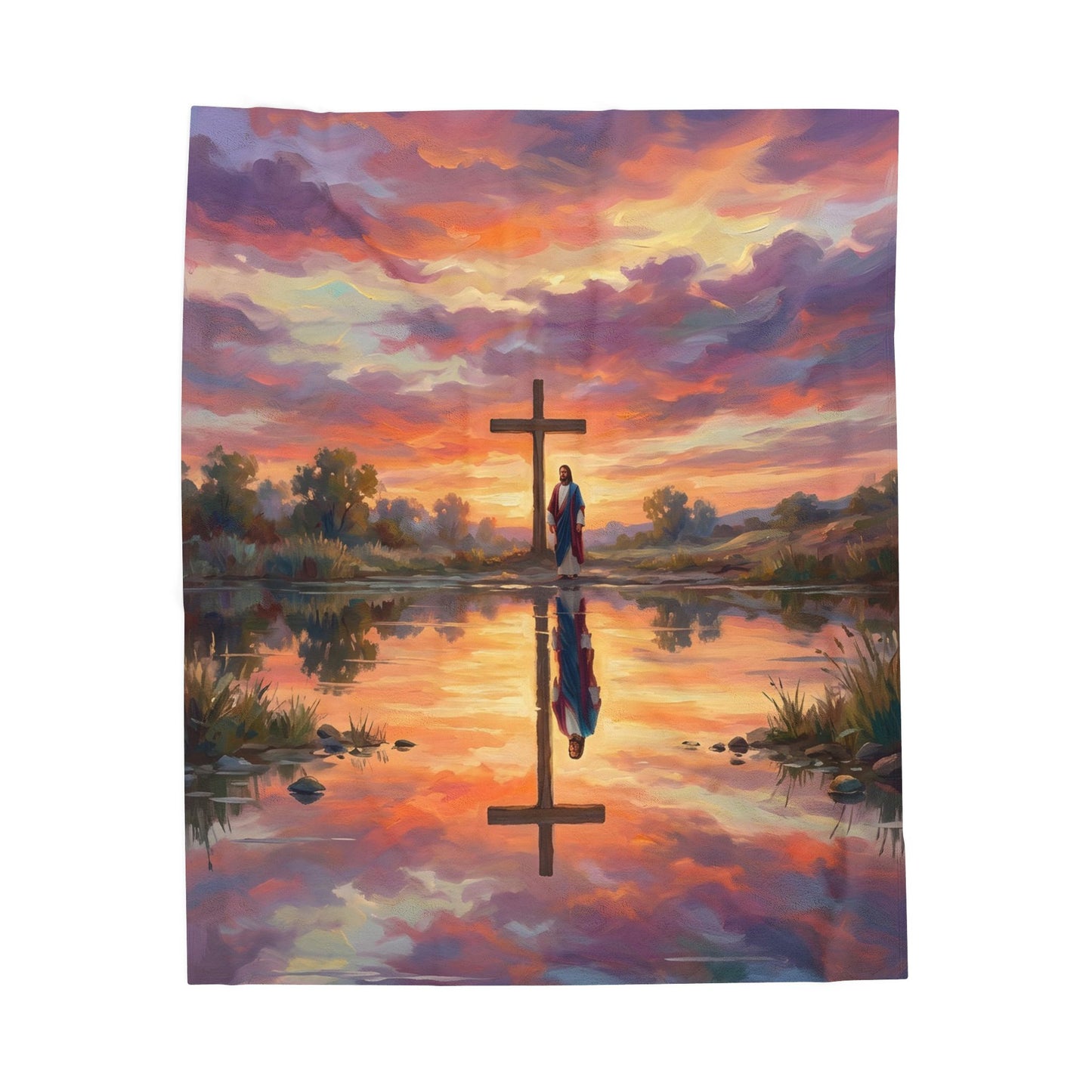 “Living Water - Cross Reflected at Dawn” - Plush Blanket