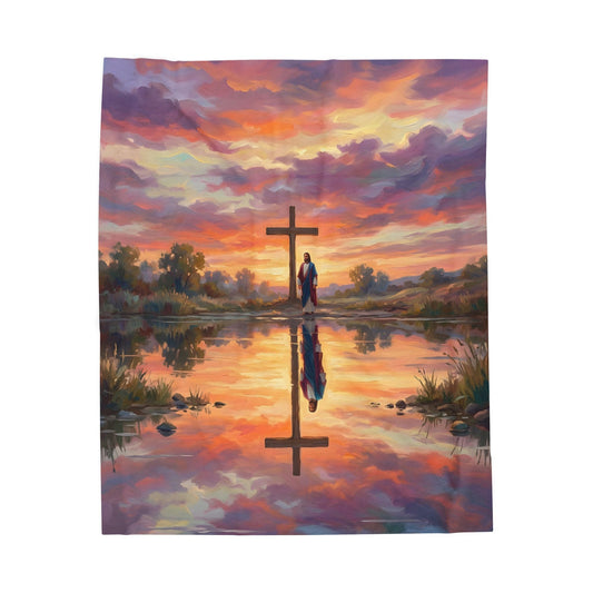 “Living Water - Cross Reflected at Dawn” - Plush Blanket