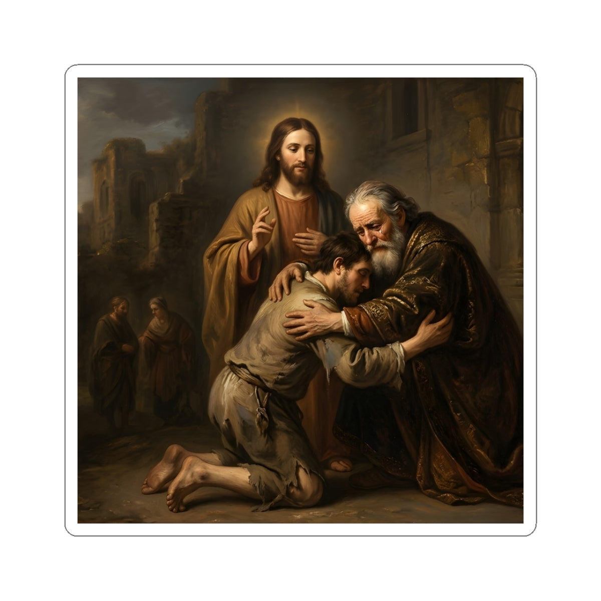 The prodigal son running toward his father - Sticker