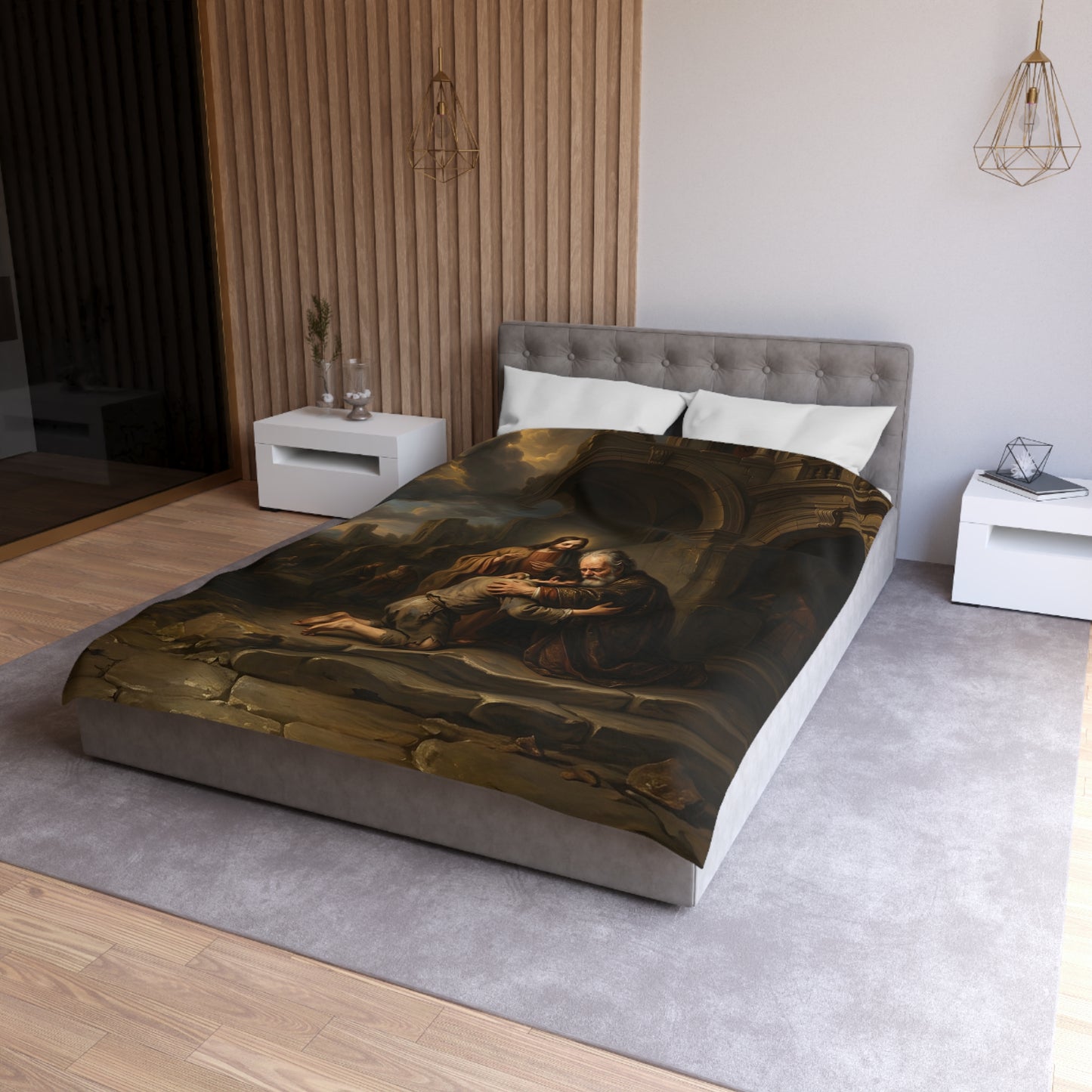 The prodigal son running toward his father - Duvet Cover