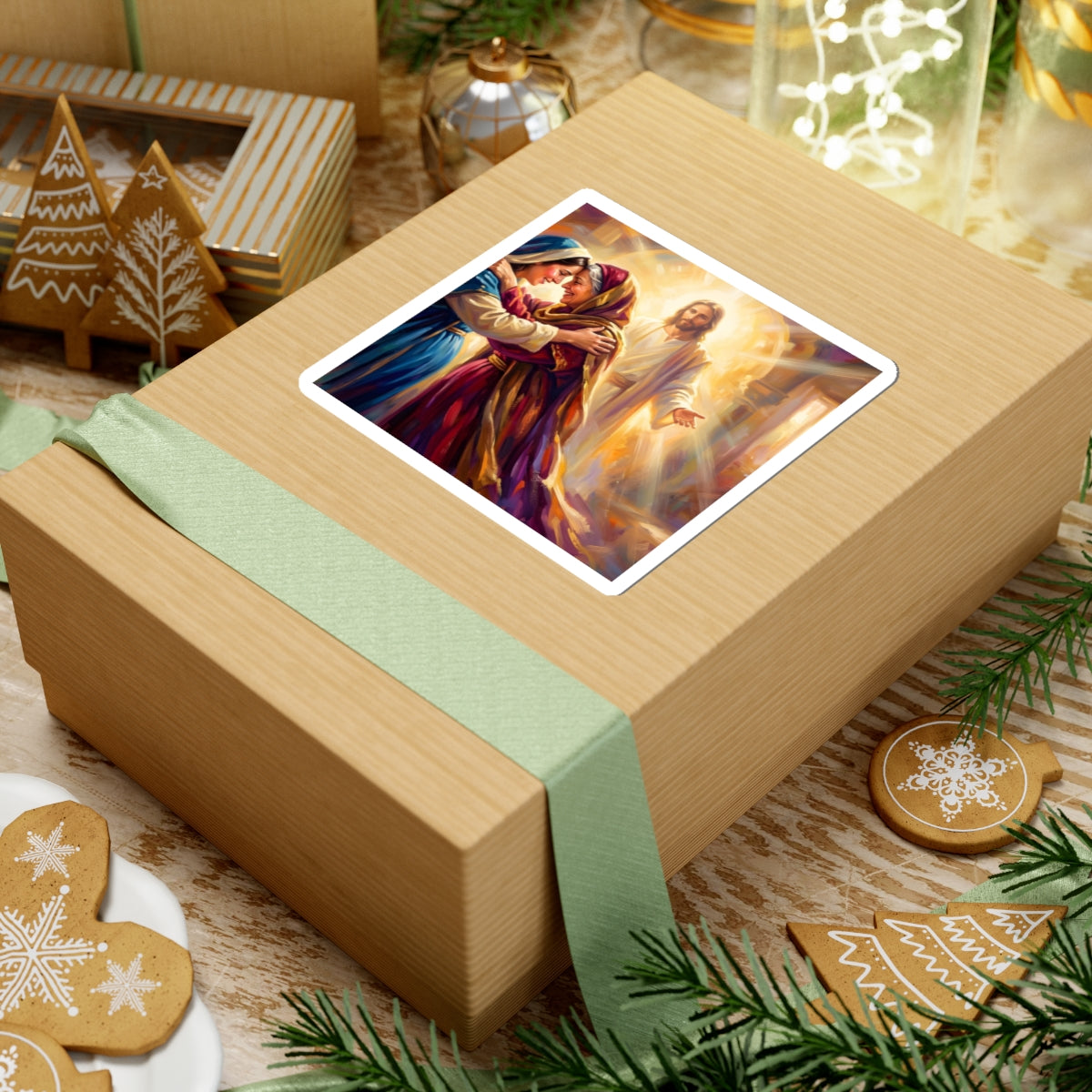 “Divine Embrace - Mary and Elizabeth's Joyful Meeting” - Sticker