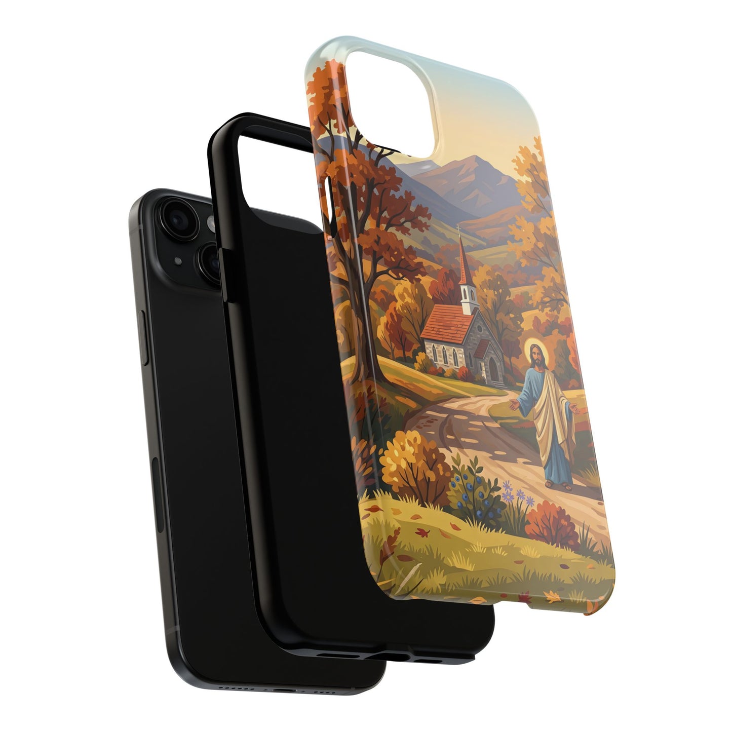 “Golden Harvest - Autumn Church in Tranquility” - Phone Case